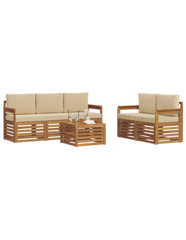 Set divani 6 pcs Naturale e Beige Legno di Acacia Massello