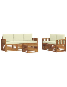 Set divani 6 pcs Naturale e Crema Legno di Acacia Massello 2
