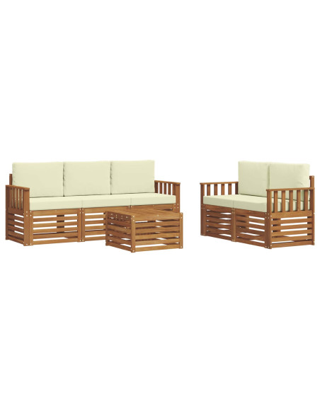 Set divani 6 pcs Naturale e Crema Legno di Acacia Massello