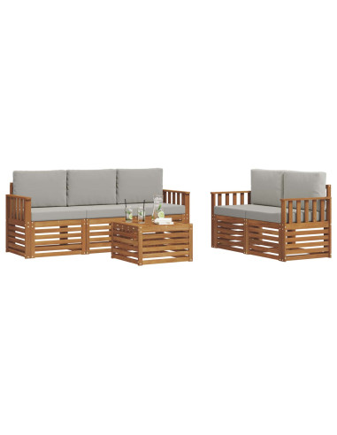 Set divani con cuscino 6 pcs Grigio Naturale e Chiaro