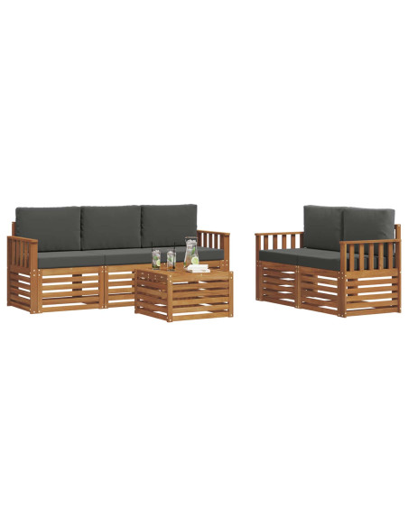 Set divani 6 pcs Naturale e Antracite Legno di Acacia Massello