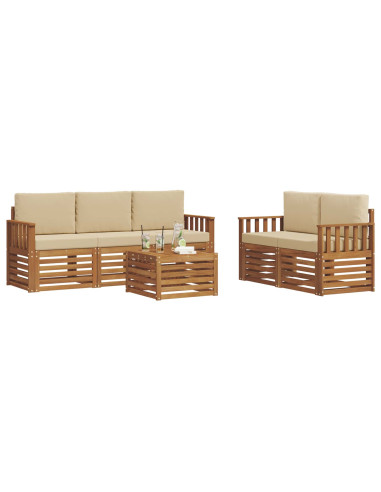 Set divani 6 pcs Naturale e Beige Legno di Acacia Massello