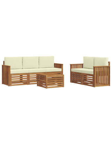 Set divani 6 pcs Naturale e Crema Legno di Acacia Massello
