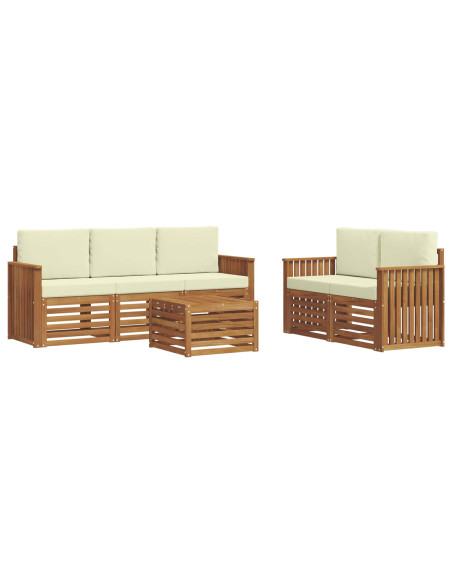 Set divani 6 pcs Naturale e Crema Legno di Acacia Massello