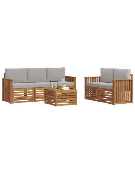 Set divani con cuscino 6 pcs Grigio Naturale e Chiaro