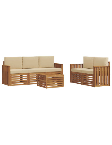 Set divani 6 pcs Naturale e Beige Legno di Acacia Massello