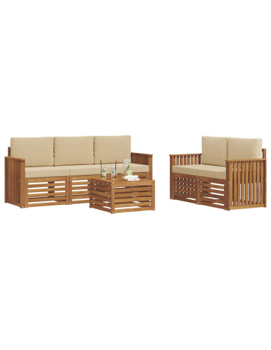 Set divani 6 pcs Naturale e Beige Legno di Acacia Massello