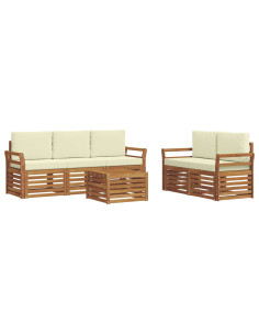 Set divani 6 pcs Naturale e Crema Legno di Acacia Massello 2