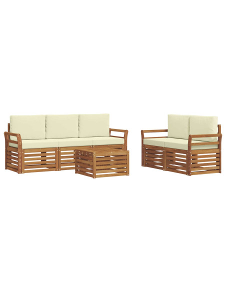 Set divani 6 pcs Naturale e Crema Legno di Acacia Massello