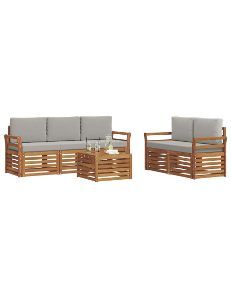 Set divani con cuscino 6 pcs Grigio Naturale e Chiaro