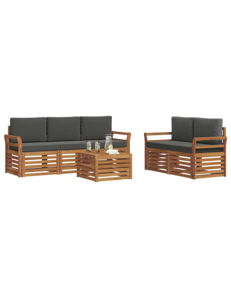 Set divani 6 pcs Naturale e Antracite Legno di Acacia Massello