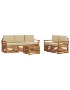 Set divani 6 pcs Naturale e Beige Legno di Acacia Massello 2