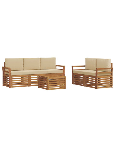Set divani 6 pcs Naturale e Beige Legno di Acacia Massello