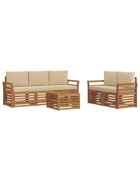 Set divani 6 pcs Naturale e Beige Legno di Acacia Massello