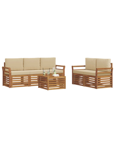 Set divani 6 pcs Naturale e Beige Legno di Acacia Massello