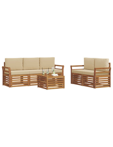 Set divani 6 pcs Naturale e Beige Legno di Acacia Massello