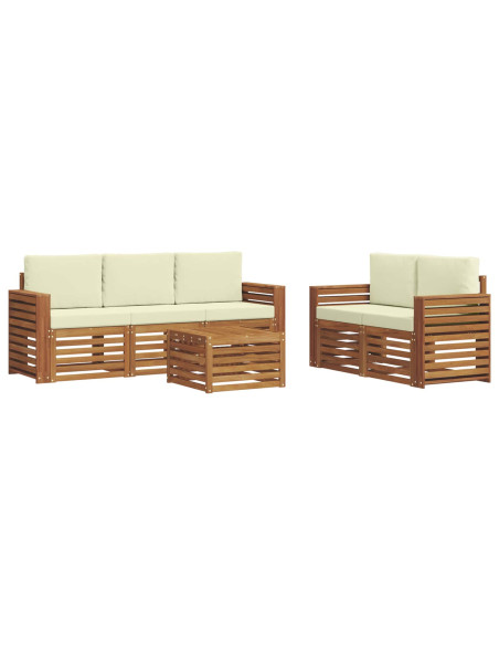Set divani 6 pcs Naturale e Crema Legno di Acacia Massello