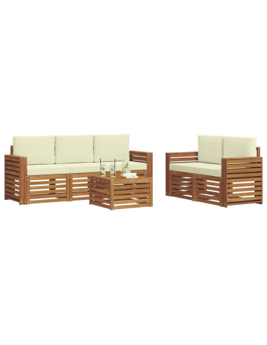 Set divani 6 pcs Naturale e Crema Legno di Acacia Massello