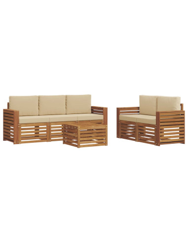 Set divani 6 pcs Naturale e Beige Legno di Acacia Massello