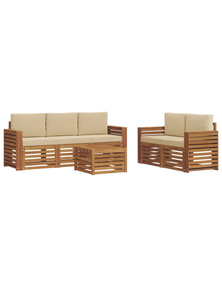 Set divani 6 pcs Naturale e Beige Legno di Acacia Massello