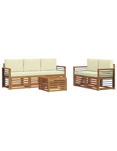 Set divani 6 pcs Naturale e Crema Legno di Acacia Massello 2