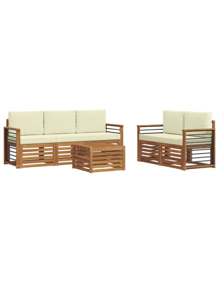 Set divani 6 pcs Naturale e Crema Legno di Acacia Massello
