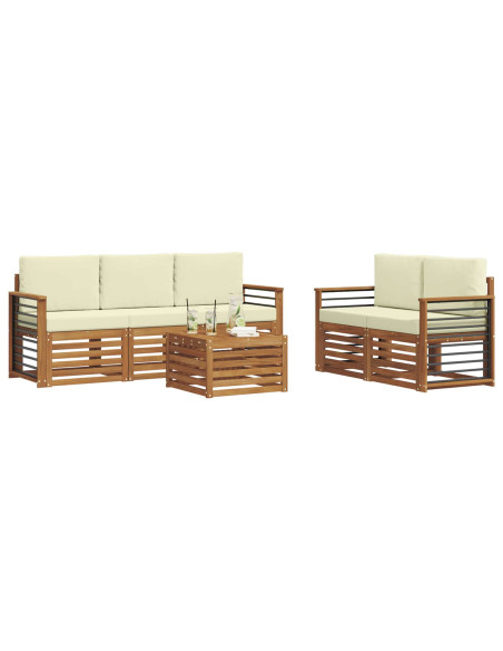 Set divani 6 pcs Naturale e Crema Legno di Acacia Massello