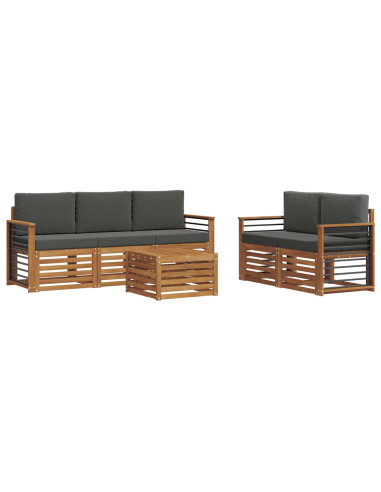 Set divani 6 pcs Naturale e Antracite Legno di Acacia Massello