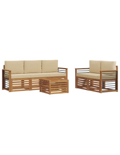 Set divani 6 pcs Naturale e Beige Legno di Acacia Massello 2