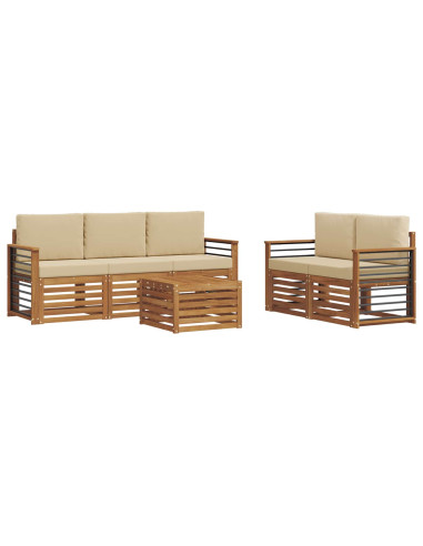 Set divani 6 pcs Naturale e Beige Legno di Acacia Massello
