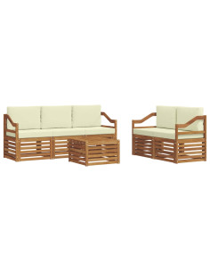 Set divani 6 pcs Naturale e Crema Legno di Acacia Massello 2