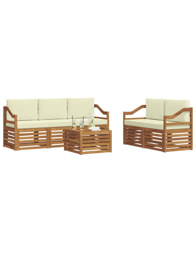 Set divani 6 pcs Naturale e Crema Legno di Acacia Massello
