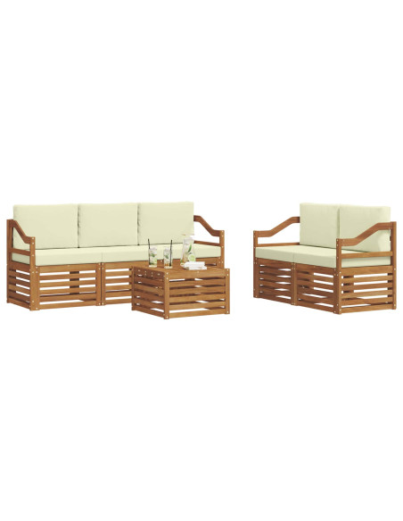 Set divani 6 pcs Naturale e Crema Legno di Acacia Massello
