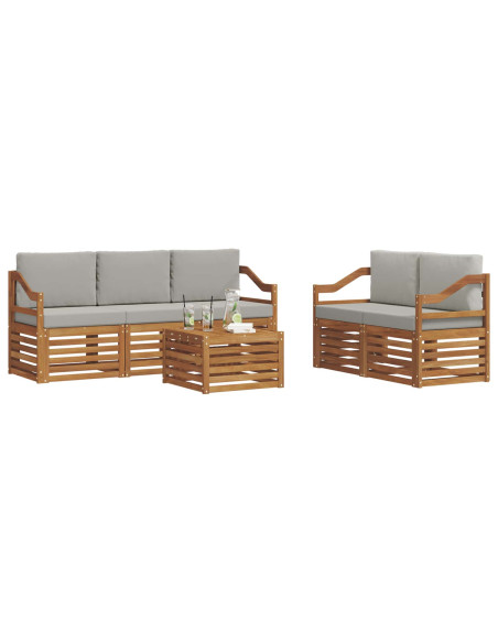 Set divani con cuscino 6 pcs Grigio Naturale e Chiaro