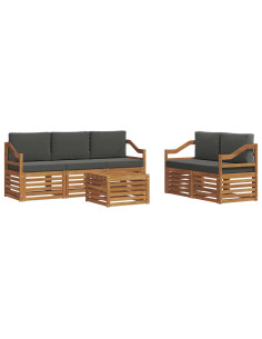 Set divani 6 pcs Naturale e Antracite Legno di Acacia Massello 2