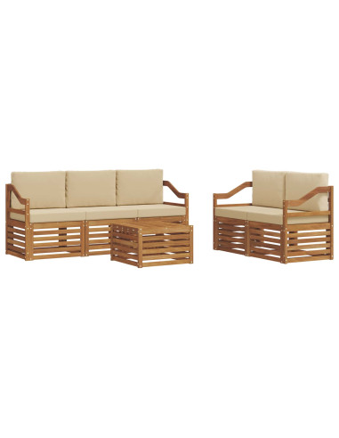 Set divani 6 pcs Naturale e Beige Legno di Acacia Massello