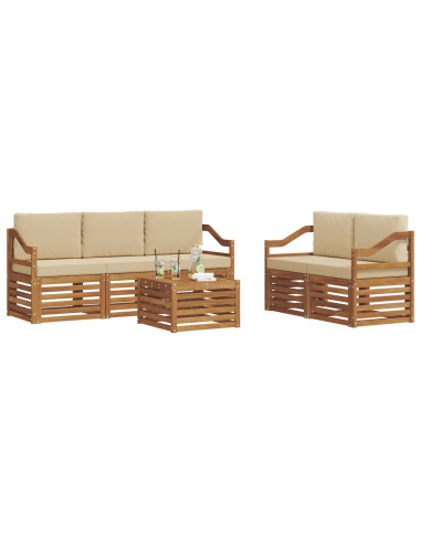 Set divani 6 pcs Naturale e Beige Legno di Acacia Massello