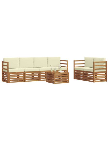 Set divani 7 pcs Naturale e Crema Legno di Acacia Massello