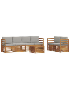 Set divani con cuscino 7 pcs Grigio Naturale e Chiaro 2