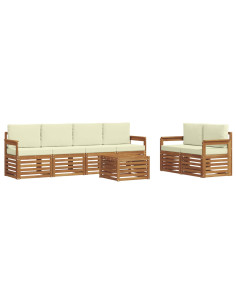 Set divani 7 pcs Naturale e Crema Legno di Acacia Massello 2
