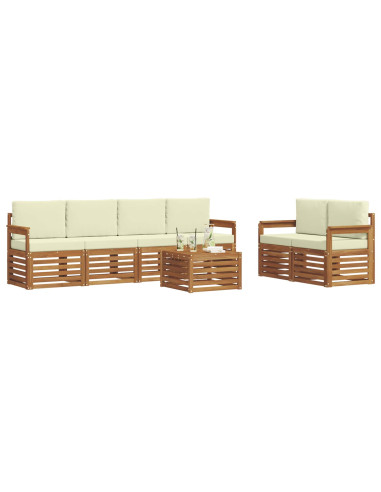 Set divani 7 pcs Naturale e Crema Legno di Acacia Massello