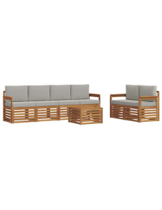 Set divani con cuscino 7 pcs Grigio Naturale e Chiaro 2