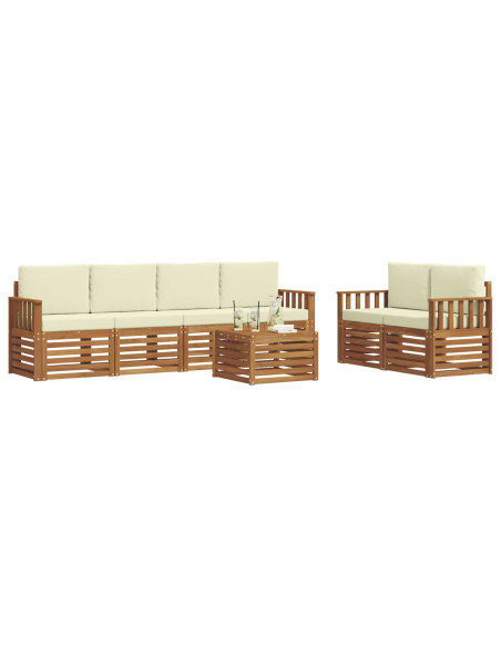 Set divani 7 pcs Naturale e Crema Legno di Acacia Massello