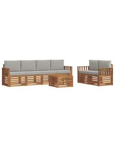 Set divani con cuscino 7 pcs Grigio Naturale e Chiaro 2