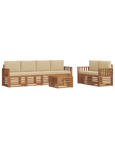 Set divani 7 pcs Naturale e Beige Legno di Acacia Massello 2