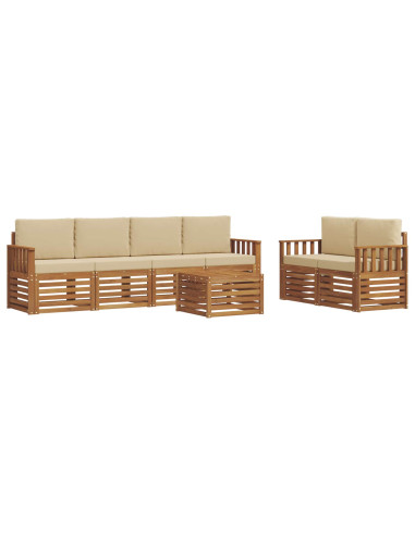 Set divani 7 pcs Naturale e Beige Legno di Acacia Massello