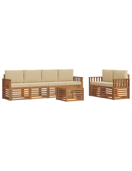Set divani 7 pcs Naturale e Beige Legno di Acacia Massello