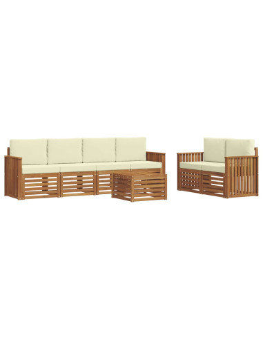 Set divani 7 pcs Naturale e Crema Legno di Acacia Massello
