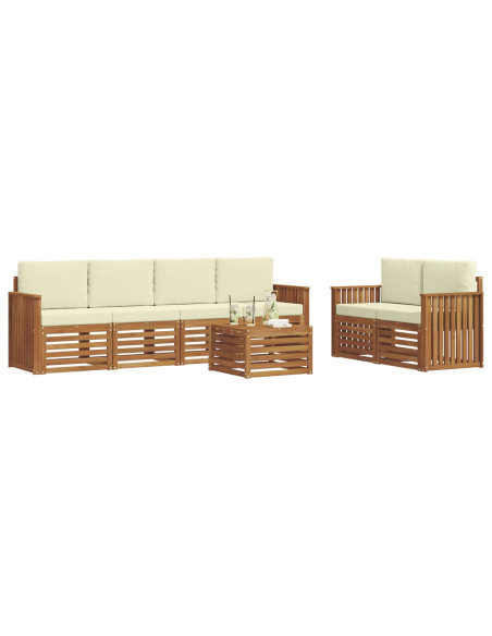 Set divani 7 pcs Naturale e Crema Legno di Acacia Massello