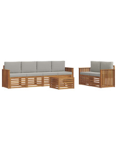 Set divani con cuscino 7 pcs Grigio Naturale e Chiaro 2